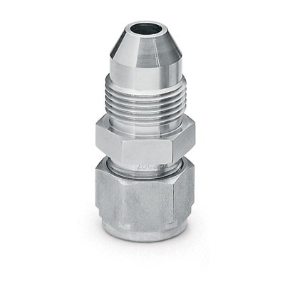 Conexão macho em aço SAF 2507 Super Duplex, dupla anilha para tubo, extremidade anilhada de 1/2" OD x rosca macho de 9MP (13/16-16 UN-2)