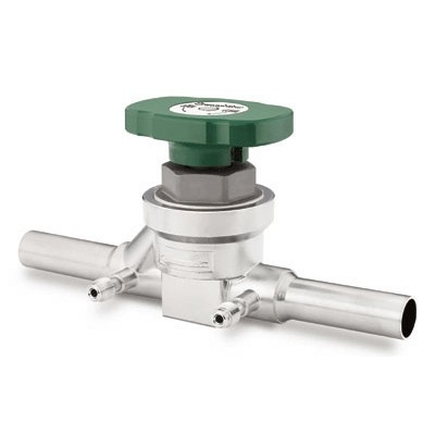 Válvula Diafragma em Aço Inoxidável 316L Série LD, para Serviço de Gás, Corpo Fundido, Extremidades: Tubo de 1?, espessura de parede de 0,065?, com extensão de 3?, para Solda de Topo para Tubing (TBW), Porta para Purga à Montante e à Jusante com cone