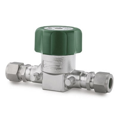 Válvula Diafragma em Aço Inoxidável 316L Série LD, para Serviço de Gás, Corpo Fundido, Extremidades: Conexão Swagelok (Dupla Anilha) para Tubo de 1/2? OD (DE) em ambas as Extremidades, Sem Porta para Purga, Limpeza SC-11 (vide MS-01-172)