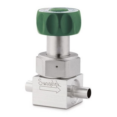 316L VAR UHP High-Flow Diaphragm-Sealed Valve, 1/2 x 0.049 in. TBW, SC-01 Cleaned, Green Round Handle