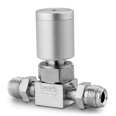 Válvula Diafragma em Aço Inoxidável 316L VAR UHP Série DF para Alto Fluxo, Extremidades: Conexão HVCR Macho Giratório de 1/4?, Limpeza SC-01, Atuador NC (vide MS-02-24)