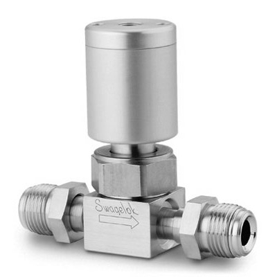 Válvula Diafragma em Aço Inoxidável 316L VAR UHP Série DF para Alto Fluxo, Extremidades: Conexão HVCR Macho Giratório de 1/2? OD (DE), Limpeza SC-01, Atuador NC (vide MS-02-24)