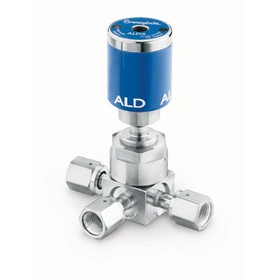 316L VIM-VAR ALD Valve, 3-Port, C Pattern, 1/4 in. Female VCR Fittings, SC-01, NC Thermal Actuator