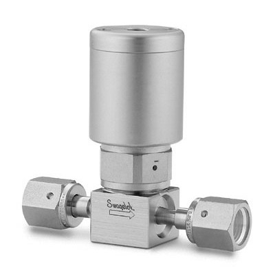 Válvula Diafragma sem Molas em Aço Inoxidável 316L VIM/VAR UHP Série DP, Extremidades: Conexão VCR Femea de 1/4?, Limpeza SC-01, Atuador NC (vide MS-01-165)