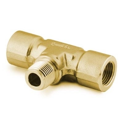Te Macho Central em Latão, Extremidades: Rosca NPT Femea de 1/8" X Rosca NPT Femea de 1/8" X Rosca NPT Macho de 1/8" (vide MS-01-147)