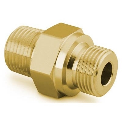 Niple Sextavado em Latão para Rosca NPT Macho de 1/8" X Rosca BSP Macho Paralela de 1/8" (RS) (vide MS-01-147)