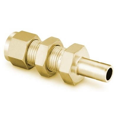 União para Painel em Latão, Extremidades: Conexão Swagelok (Dupla Anilha) para Tubo de 1/8" OD (DE) X Adaptador para Tubo de 1/8" OD (DE) (vide MS-01-140)