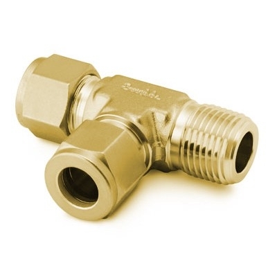 Brass Swagelok Tube Fitting, Male Run Tee, 3/16 in. Tube OD x 1/8 in. Male NPT x 3/16 in. Tube OD