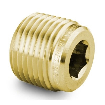 Plugue de cabeça sextavada interna em latão, 1/4" rosca NPT cônica macho