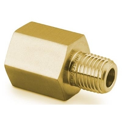 Adaptador de Redução em Latão para Tubo Rígido (Pipe), Extremidades: Rosca BSP Femea Cônica (RT) de 1/4? X Rosca BSP Macho Cônica (RT) de 1/8? (vide MS-01-140)