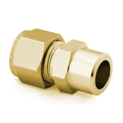 União em Latão, Extremidades: Conexão Swagelok (Dupla Anilha) para Tubo de 1/4" OD (DE) X Conexão para Solda Tipo Encaixe para Tubing (TSW) de 1/4" OD (DE) (vide MS-01-149)