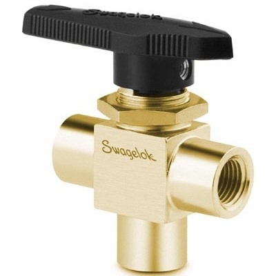 Brass 1-Piece 40 Series 3-Way Ball Valve, 3.5 Cv, 1/2 in. FNPT, Stainless Steel Stem