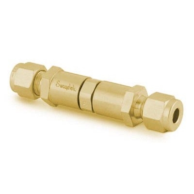 Válvula de Retenção Tipo Poppet em Latão Série CA, Pressão de Abertura Ajustável de 3 a 50 psig (0,21 a 3,5 bar), Extremidades: Conexão Swagelok (Dupla Anilha) para Tubo de 1/4? OD (DE) (vide MS-01-176)