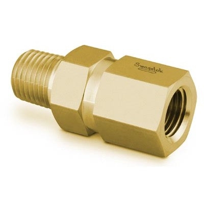 Válvula de Retenção Tipo Poppet em Latão Série CP, Corpo Monobloco, Pressão de Abertura Fixa em 1 psi (0,07 bar), Extremidades: Rosca NPT Macho de 1/4? X Rosca NPT Femea de 1/4? (vide MS-01-176)