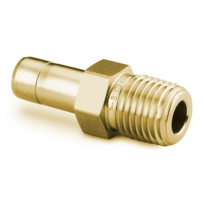 Adaptador Macho para Tubo em Latão, Extremidades: Adaptador para Tubo de 5/16" OD (DE) X Rosca NPT Macho de 1/4" (vide MS-01-140)