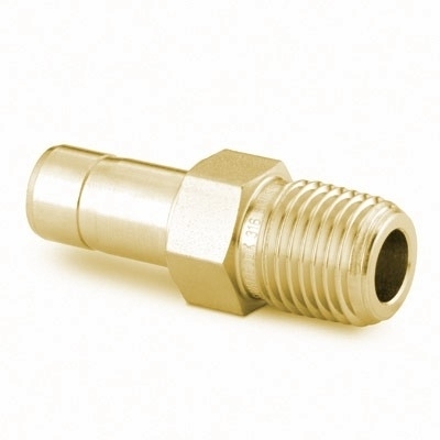 Adaptador Macho para Tubo em Latão, Extremidades: Adaptador para Tubo de 6 mm OD (DE) X Rosca BSP Macho Cônica (RT) de 1/8? (vide MS-01-140)
