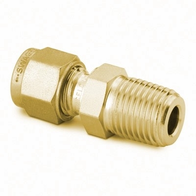 Brass Swagelok Tube Fitting, Bored-Through Male Connector, 6 mm Tube OD x 1/4 in. Male ISO Tapered Thread