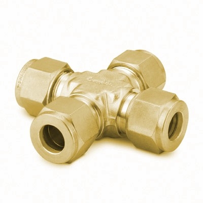 Cruzeta União em Latão, Extremidades: Conexão Swagelok (Dupla Anilha) para Tubo de 6 mm OD (DE) (vide MS-01-140)