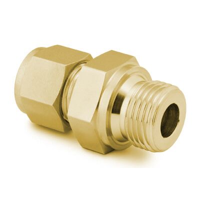 Conexão Macho em Latão, Extremidades: Conexão Swagelok (Dupla Anilha) para Tubo de 1/2" OD (DE) X Rosca BSP Macho Paralela (RS) de 1/2"
