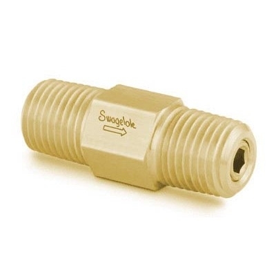 Válvula de Retenção Tipo Poppet em Latão Série CPA, Corpo Monobloco, Pressão de Abertura Ajustável de 50 a 150 psig (3,5 a 10,4 bar), Extremidades: Rosca NPT Macho de 1/2", com limpeza para uso em oxigenio (vide MS-01-176)