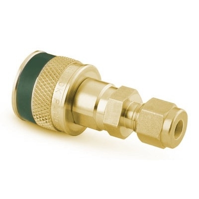Corpo em Latão do Engate Rápido para Instrumentação Série QC, Extremidade: Conexão Swagelok (Dupla Anilha) para Tubo de 1/4? OD (DE), Luva com Código de Identificação na Cor Verde, Cv = 0,2 (vide MS-01-138)