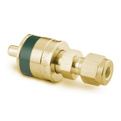 Espiga em Latão sem Retenção do Engate Rápido para Instrumentação Série QC, Extremidade: Conexão Swagelok (Dupla Anilha) para Tubo de 1/4? OD (DE), Luva com Código de Identificação na Cor Verde, Cv = 0,3 (vide MS-01-138)