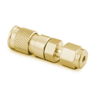 Corpo em Latão do Engate Rápido Miniatura Série QM, Extremidade: Conexão Swagelok (Dupla Anilha) para Tubo de 1/8? OD (DE), Cv = 0,05 (vide MS-01-138)