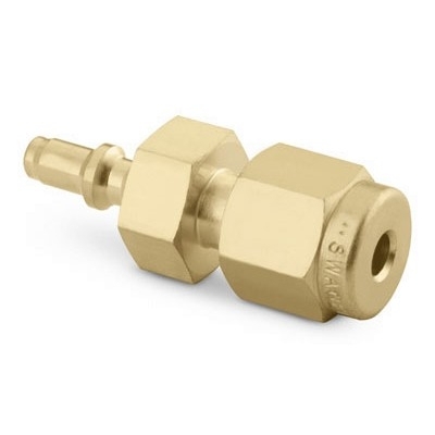 Espiga em Latão sem Retenção do Engate Rápido Miniatura Série QM, Extremidade: Conexão Swagelok (Dupla Anilha) para Tubo de 1/8? OD (DE), Cv = 0,06 (vide MS-01-138)