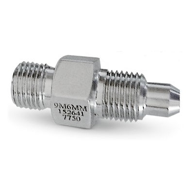 Adaptador para Média Pressão Integral em Aço Inoxidável 316 Conforme Norma ASTM A276, Linha IPT, Extremidades: Cone e Rosca para Média Pressão Macho (MP) de 3/8" x Rosca Macho 9/16-18 Tipo M para Mangueira, Pressão de Trabalho de 20.000 psig (1378 ba