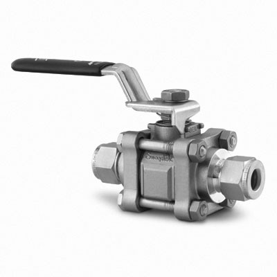 Alloy C-276 3-Piece 60 Series Ball Valve, Reinforced PTFE Seats, 1/4 in. Swagelok Tube Fittings
