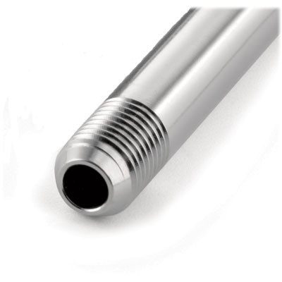 Tubo Niple para Média Pressão em Aço Inoxidável 316/316L, sem costura, Conforme Norma ASTM A213, Série IPT. Diâmetro: 3/4" OD (DE). Extremidades: Cone e Rosca Macho (MP) de 3/4". Fornecido com Comprimento de 4" (101,6 mm). Pressão de Trabalho de 20.0