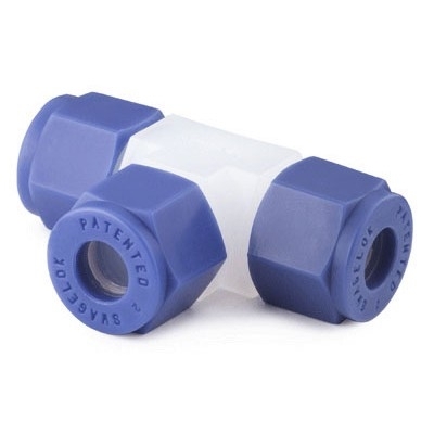 Te União em PFA, Extremidades: Conexão Swagelok (Dupla Anilha) para Tubo de 1/8" OD (DE) (vide MS-01-05)
