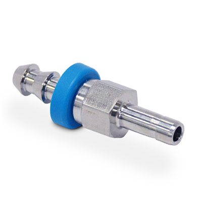 Adaptador em aço inox para magueira tipo push-on de diametro nominal 1/4" e extremidade 3/8"od ponta lisa