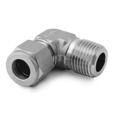 Cotovelo Macho em Aço Carbono, Extremidades: Conexão Swagelok (Dupla Anilha) para Tubo de 5/8" OD (DE) X Rosca NPT Macho de 1/2" (vide MS-01-140)
