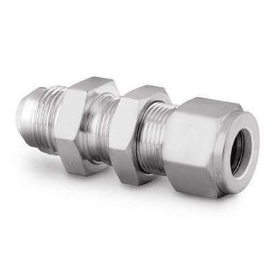 Carbon Steel Swagelok Tube Fitting, Bulkhead Union, 1/4 in. Tube OD x 1/4 in. AN Tube Flare
