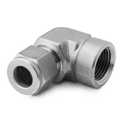 Cotovelo 90° Femea em Aço Inoxidável 316 Conforme ASTM A182, Extremidades: Conexão Swagelok (Dupla Anilha) para Tubos de 3/4" OD (DE) x Rosca BSP Femea Cônica (RT) de 3/4", Limpeza e Embalagem SC-10 da Swagelok.