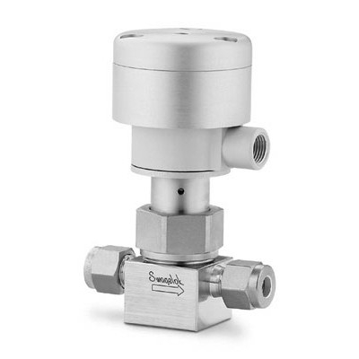 Válvula com Vedação por Fole em Aço Inoxidável Série B, Ponta da Haste em PCTFE, Extremidades: Conexão Swagelok (Dupla Anilha) para Tubo de 12 mm, Limpeza SC-11, Atuador NC (Tamanho 1C) (vide MS-01-22)