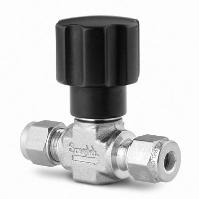 Válvula Agulha em Aço Inoxidável Série D, Castelo Integral e Haste Não-Rotativa, Cv = 0,27, Extremidades: Conexão Swagelok (Dupla Anilha) para Tubo de 6 mm (vide MS-01-42)