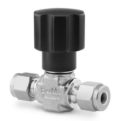 Válvula agulha de haste não rotativa, corpo em aço inox, extremidades: 1/4" conexão para tubo, ponta da haste em PEEK