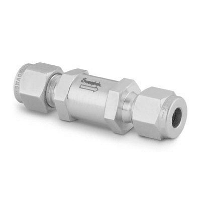 Válvula de Retenção Tipo Poppet em Aço Inoxidável 7Série C, Pressão de Abertura Fixa em 10 psig (0,7 bar), Extremidades: Conexão Swagelok (Dupla Anilha) para Tubo de 1" OD (DE) (vide MS-01-176)