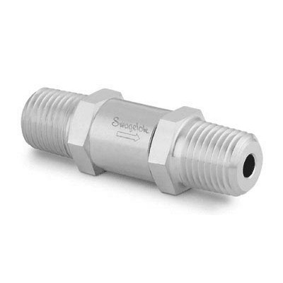 Válvula de retenção Tipo Poppet Série C em Aço inoxidável 316 Conforme Norma ASTM A479. Pressão de Trabalho de 2000 psig (137 bar), Temperatura de Trabalho -23 a 190 °C com Vedações em Fluorcarbono FKM. Coeficiente de Vazão de 4,48. Extremidades: Ros