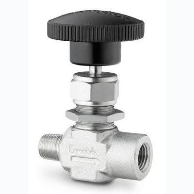 Válvula Agulha de Castelo Integral reta, 2 vias, Série 1 em Aço Inoxidável 316 Conforme Norma ASTM A182, Haste de Regulagem com Ponta Rotativa em Aço Inoxidável 316 Conforme Norma ASTM A276, Pressão de Trabalho de 5000 psig (344 bar), Temperatura de