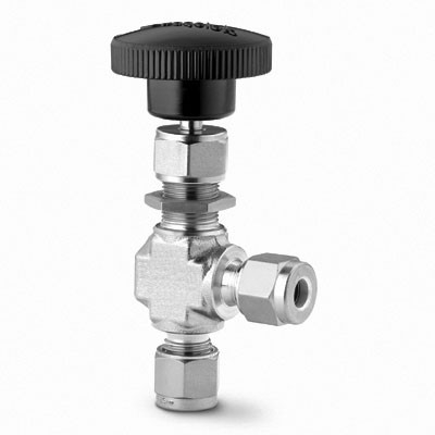 Válvula Agulha em Aço Inoxidável Séries O, 1, 18, 20 e 26, Castelo Integral, em Ângulo, Haste de Regulagem, Extremidades: Conexão Swagelok (Dupla Anilha) para Tubo de 10 mm OD (DE) (vide MS-01-164)