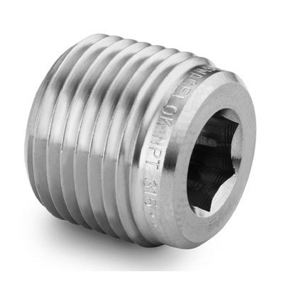 Bujão com Sextavado Interno em Aço Inoxidável 316 Conforme Norma ASTM A276, Extremidade: Rosca NPT Macho de 1/8", Limpeza e Embalagem SC-10 da Swagelok.