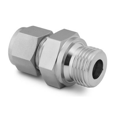 Conector Macho em Aço Inoxidável 316 Conforme ASTM A276, Extremidades: Conexão Swagelok (Dupla Anilha) para Tubos de 1.1/4" OD (DE) x Rosca BSP Macho Paralela (RS) de 1.1/4", Limpeza e Embalagem SC-10 da Swagelok.