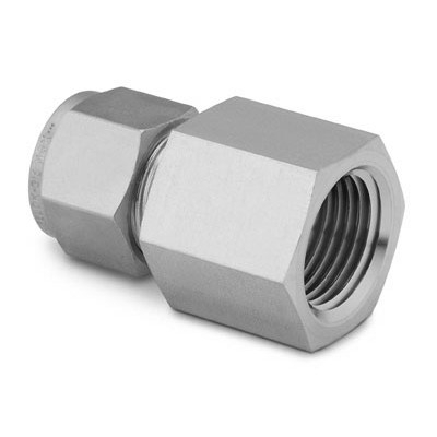 Conector Femea em Aço Inoxidável 316 Conforme ASTM A276, Extremidades: Conexão Swagelok (Dupla Anilha) para Tubos de 1.1/4" OD (DE) x Rosca BSP Femea Cônica (RT) de 1.1/4", Limpeza e Embalagem SC-10 da Swagelok.