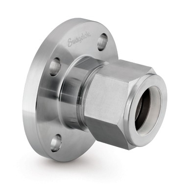 Flange Adaptador Usinado a partir de Corpo Monobloco Forjado em Aço inoxidável 316 Conforme Norma ASTM A182, Extremidades: Conexão Swagelok (Dupla Anilha) para Tubos de 1.1/2" OD (DE) x Flange (RF) de Tamanho Nominal ANSI NPS de 2" e Classe de Pressã