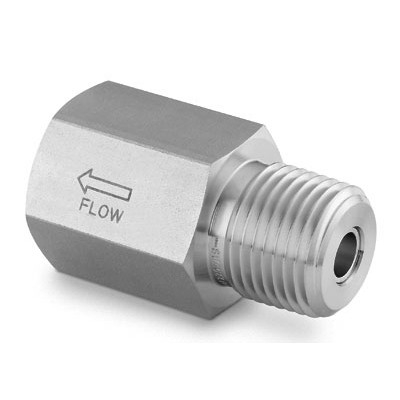Adaptador de amortecimento para Manômetro em aço inox, extremidades: 1/4" rosca NPT cônica femea x 1
