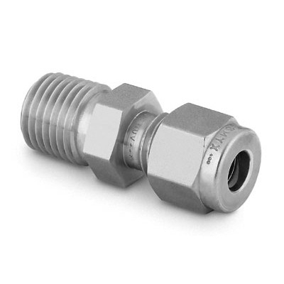 Adaptador de amortecimento para Manômetro em aço inox, extremidades:1/4" rosca NPT cônica macho x 1" conexão para tubo