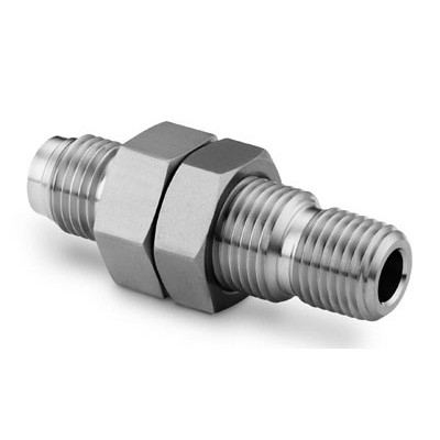 Conexão macho para VCR em aço inox, bulkhead, 1/4" VCR x 1/4" rosca NPT cônica